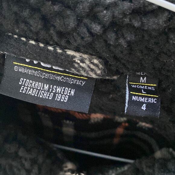 WESC Stockholm Sweden Liam Unisex Shirt Jacket Plaid Black Zip Men M Women L - Picture 5 of 15